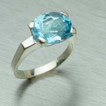 Load image into Gallery viewer, Blue Topaz Clawset Ring, 925 Sterling Silver.