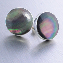 Load image into Gallery viewer, Large Round Blacklip Stud Earrings, 925 Sterling Silver.
