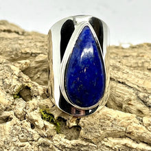 Cargar imagen en el visor de la galería, Anillo Lapizlázuli Lágrima Larga, Unisex, Plata de Ley 925