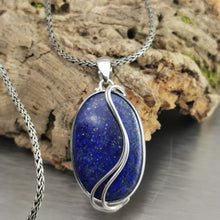 Load image into Gallery viewer, Lapis Lazuli Oval Wirewrap Pendant, 925 Sterling Silver.