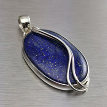 Load image into Gallery viewer, Lapis Lazuli Oval Wirewrap Pendant, 925 Sterling Silver.