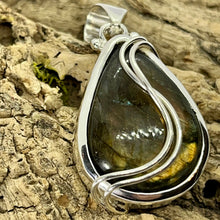 Load image into Gallery viewer, Flashy Labradorite Wire wrapped Pendant, 925 Sterling Silver