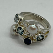 Cargar imagen en el visor de la galería, Blue topaz opal and pearl bubble ring