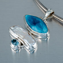 Load image into Gallery viewer, Larimar, Biwa Pearl and Blue Topaz Sterling Silver Pendant