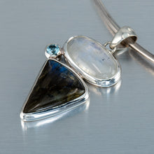 Load image into Gallery viewer, Labradorite, Moonstone and blue topaz pendant
