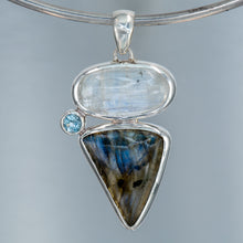 Load image into Gallery viewer, Labradorite, Moonstone and blue topaz pendant