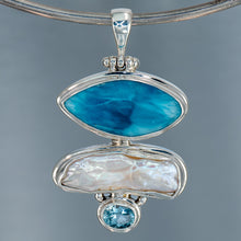 Load image into Gallery viewer, Larimar, Biwa Pearl and Blue Topaz Sterling Silver Pendant