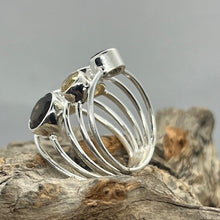 Load image into Gallery viewer, Citrine and Smokey Quartz Multistone Ring, 925 Sterling Silver