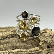 Load image into Gallery viewer, Citrine and Smokey Quartz Multistone Ring, 925 Sterling Silver