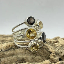 Load image into Gallery viewer, Citrine and Smokey Quartz Multistone Ring, 925 Sterling Silver