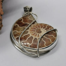 Load image into Gallery viewer, Large Wire Wrap Ammonite Fossil Pendant, 925 Sterling Silver