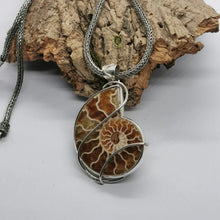 Load image into Gallery viewer, Large Wire Wrap Ammonite Fossil Pendant, 925 Sterling Silver