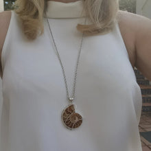 Load image into Gallery viewer, Large Wire Wrap Ammonite Fossil Pendant, 925 Sterling Silver