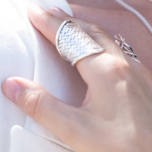 Load image into Gallery viewer, Long Silver Weaved Adjustable Ring, 925 Sterling Silver