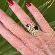 Load image into Gallery viewer, Citrine and Smokey Quartz Multistone Ring, 925 Sterling Silver