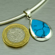 Load image into Gallery viewer, Dark turquoise shell inlay silver teardrop pendant