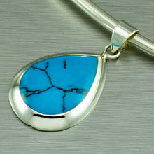Load image into Gallery viewer, Dark turquoise shell inlay silver teardrop pendant
