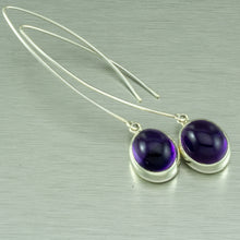 Load image into Gallery viewer, Amethyst Cabochon and Pearl sterling silver earrings