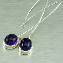 Load image into Gallery viewer, Amethyst Cabochon and Pearl sterling silver earrings