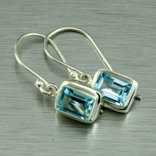 Cargar imagen en el visor de la galería, Small blue topaz, emerald cut silver earrings.