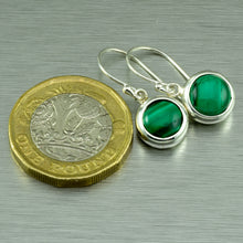 Load image into Gallery viewer, Malachite small dangly silver earrings