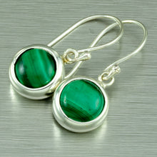 Load image into Gallery viewer, Malakite small silver dangly earrings