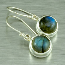 Load image into Gallery viewer, Labradorite small round silver dangly earrings