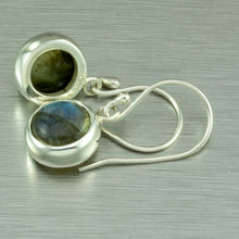 Load image into Gallery viewer, Small round labradorite dangly earrings.