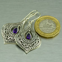 Cargar imagen en el visor de la galería, Sterling silver Balinese Amethyst earrings.