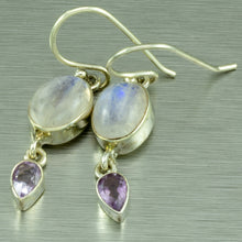 Load image into Gallery viewer, Moonstone and Amethyst  silver earrings