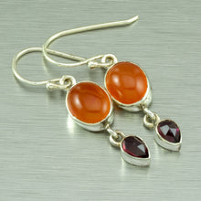 Load image into Gallery viewer, Small dangly carnelian and garnet earrings
