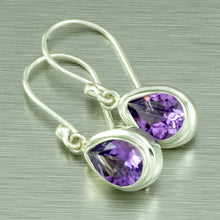 Load image into Gallery viewer, Small teardrop amethyst silver earrings