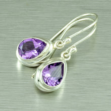 Load image into Gallery viewer, Small teardrop amethyst silver earrings