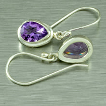 Load image into Gallery viewer, Small teardrop amethyst silver earrings