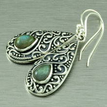 Load image into Gallery viewer, Labradorite Filigree Teardrop Earrings