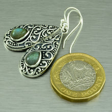 Load image into Gallery viewer, Labradorite Filigree Teardrop Earrings
