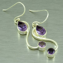 Load image into Gallery viewer, Pretty Two stone amethyst silver dangly earrings.