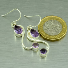 Load image into Gallery viewer, Pretty Two stone amethyst silver dangly earrings.