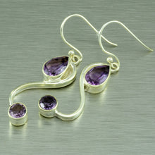 Load image into Gallery viewer, Pretty Two stone amethyst silver dangly earrings.