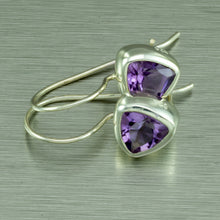 Load image into Gallery viewer, Amethyst trillion cut sterling silver earrings