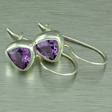 Load image into Gallery viewer, Amethyst trillion cut sterling silver earrings