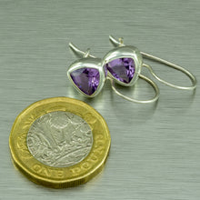 Load image into Gallery viewer, Amethyst trillion cut sterling silver earrings