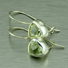 Load image into Gallery viewer, Green amethyst trillion cut silver earrings