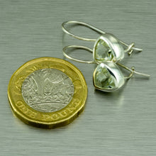 Load image into Gallery viewer, Green amethyst trillion cut silver earrings