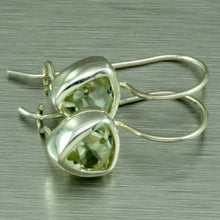 Load image into Gallery viewer, Green amethyst trillion cut silver earrings