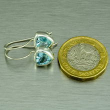 Load image into Gallery viewer, Blue topaz trillion cut silver earrings.