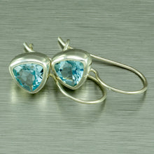 Load image into Gallery viewer, Blue topaz trillion cut silver earrings.