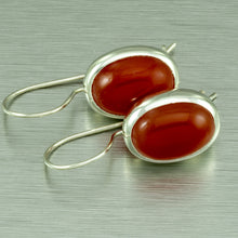 Load image into Gallery viewer, Carnelian oval sterling silver Hook-in Earrings