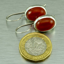 Load image into Gallery viewer, Carnelian oval sterling silver Hook-in Earrings