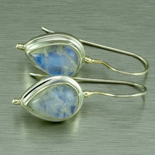 Load image into Gallery viewer, Pear shape large rainbow moonstone silver earrings